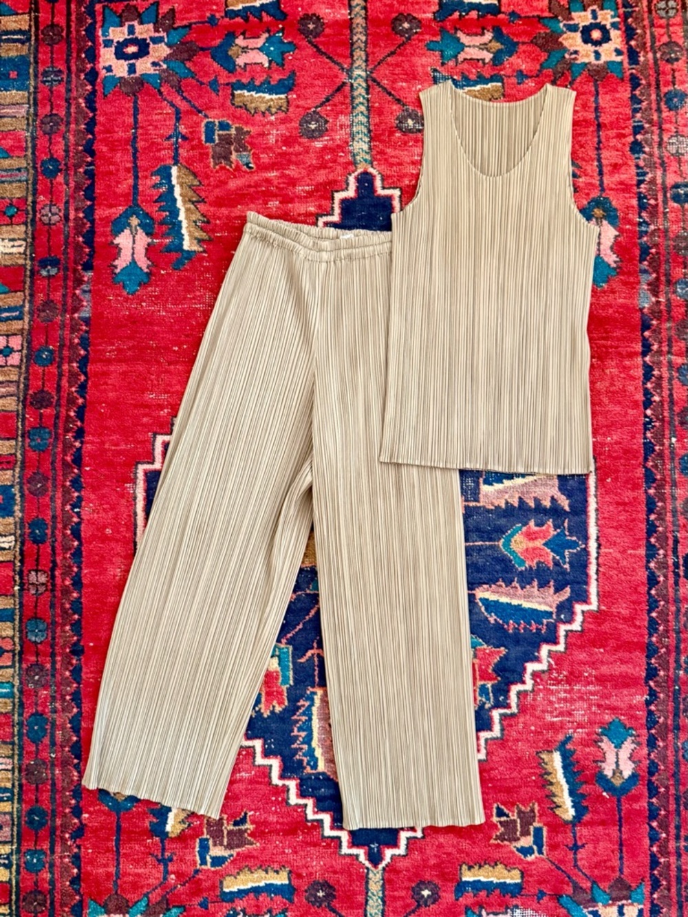 ISSEY MIYAKE PLEATS PLEASE - Tank & Pants Set - Size 1 - Khaki Green - Japan